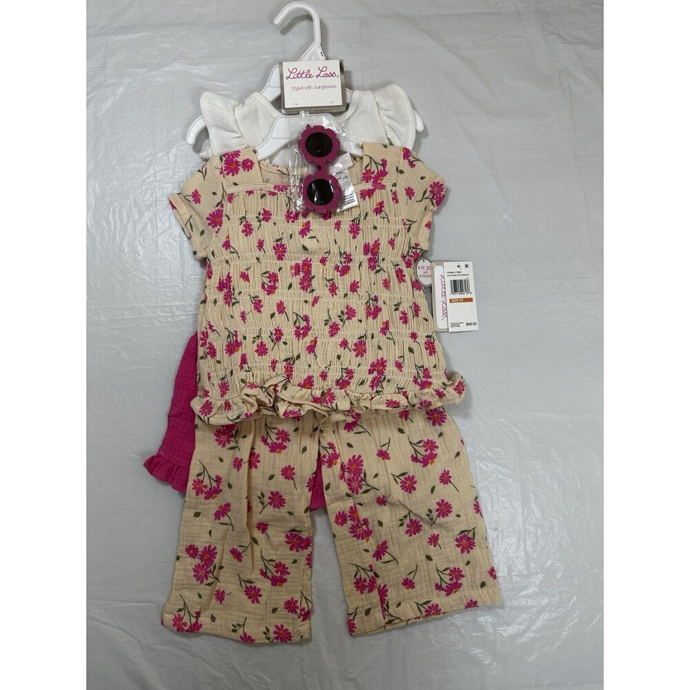 Little Lass Girl 4Pc Set With Sunglasses  100% Cotton - Picture 2 of 5